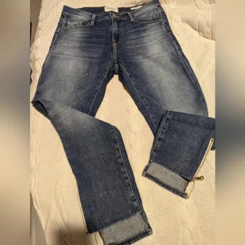 Frame Women's Denim Jeans Le Garcon Zippered High Low Leg Size 25